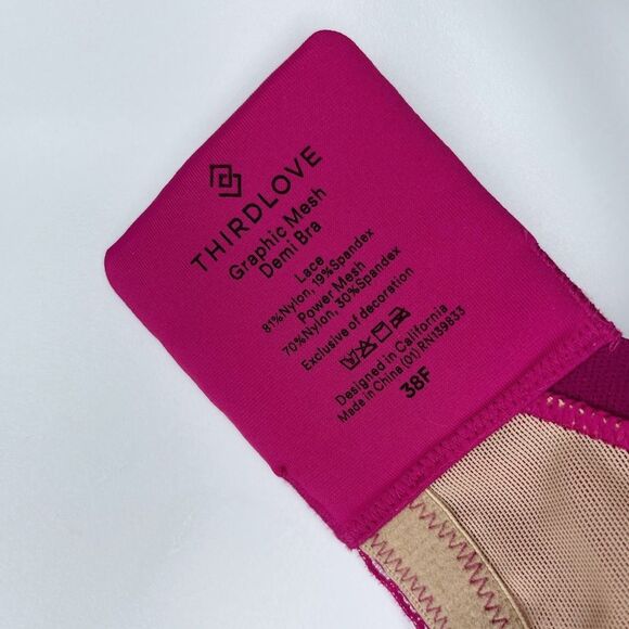 ThirdLove Graphic Mesh Demi Bra sz 38F * Magenta Pink Mesh Overlay Underwire Bra - Picture 3 of 3